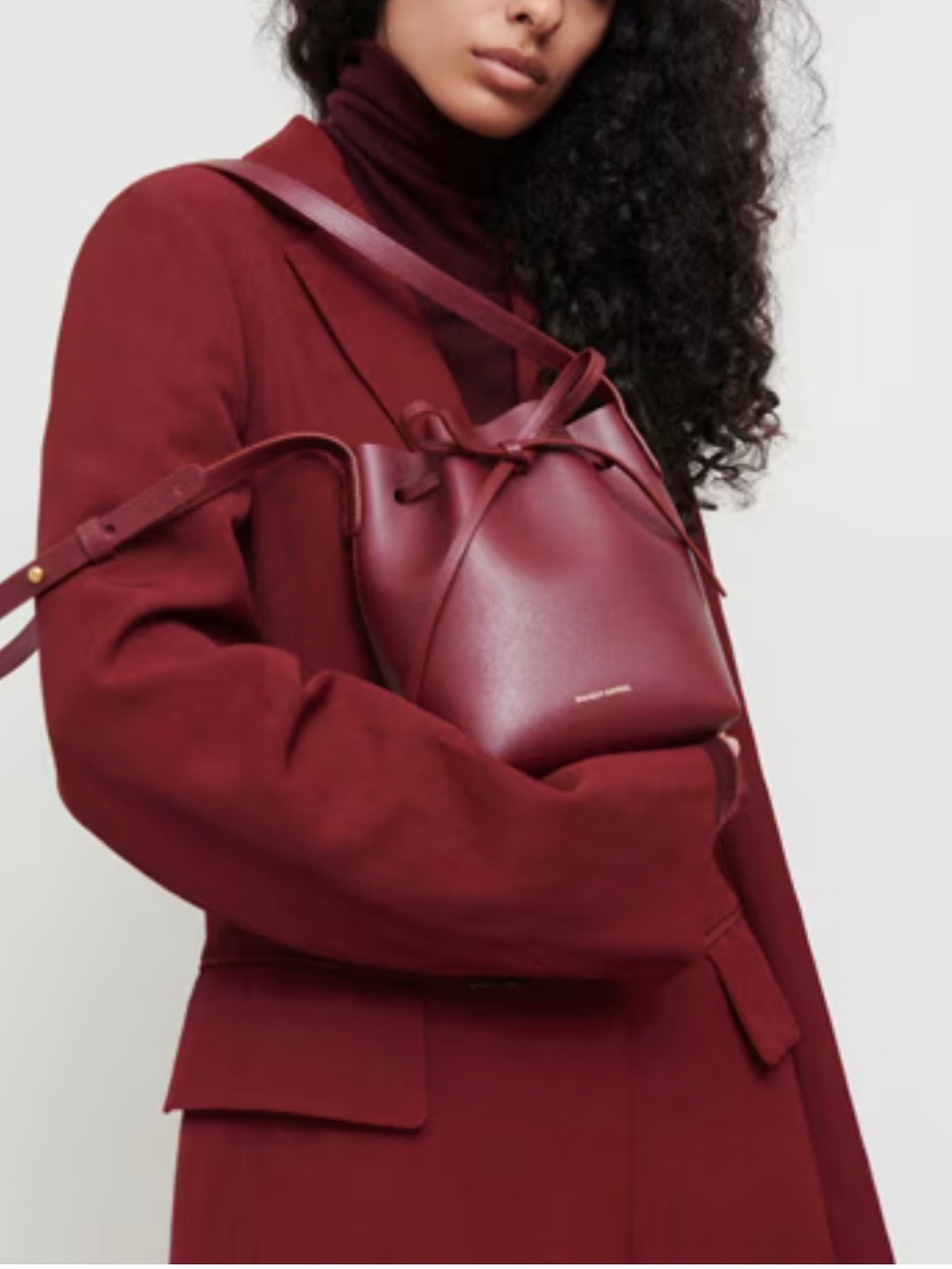 Mansur Gavriel Claret Red Textured Leather Mini Crossbody Bucket Bag - Picture 2 of 15
